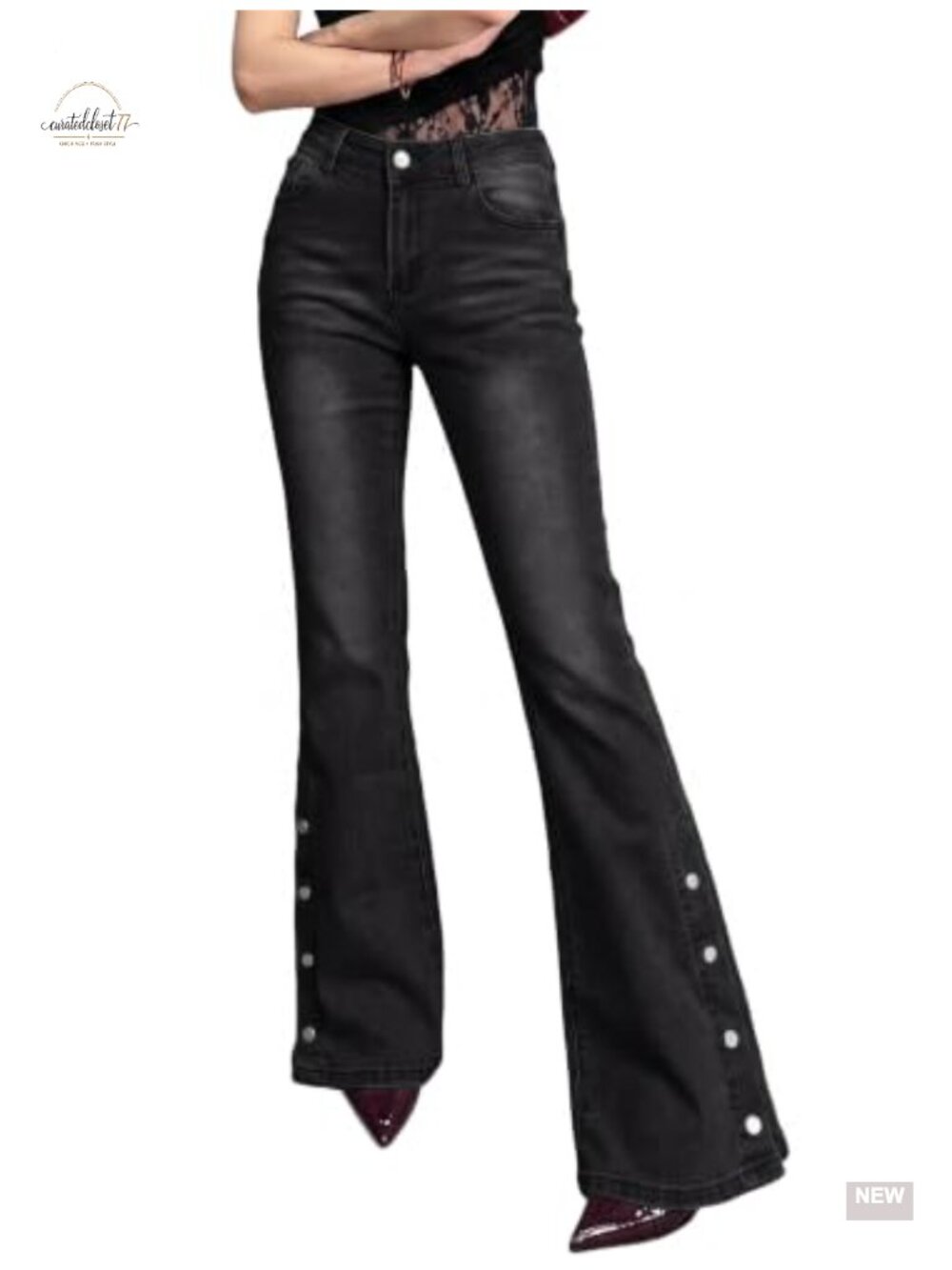 Women's Mid Waist Stretch Flare Bell Bottom Denim Jeans